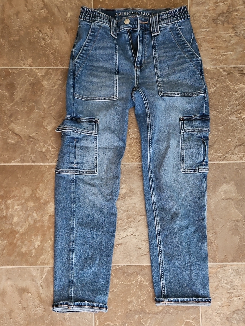 American Eagle Outfitters Men's Blue Slim Straight Cargo Jeans